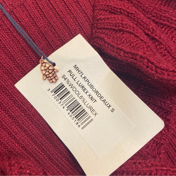 Manoush S Bordeaux Sweater Sweatshirt Pull Lured Knit Metallic Holiday Ruffle - Picture 3 of 7